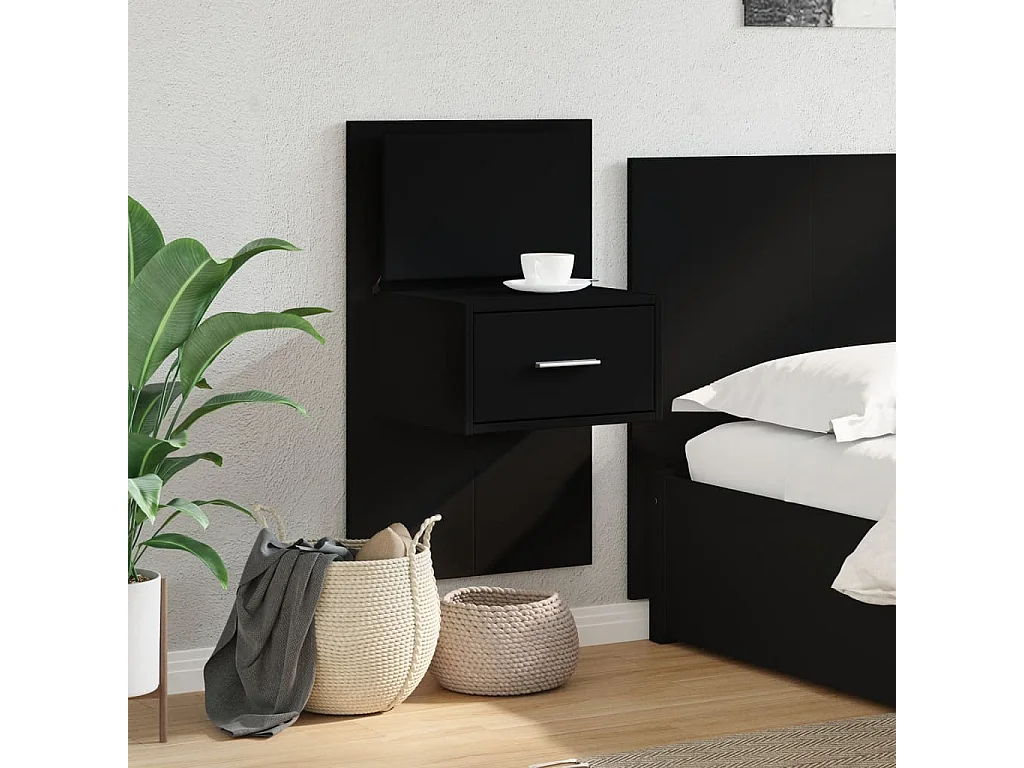 Mesita de noche | Mesilla de noche de pared con luces LED negro