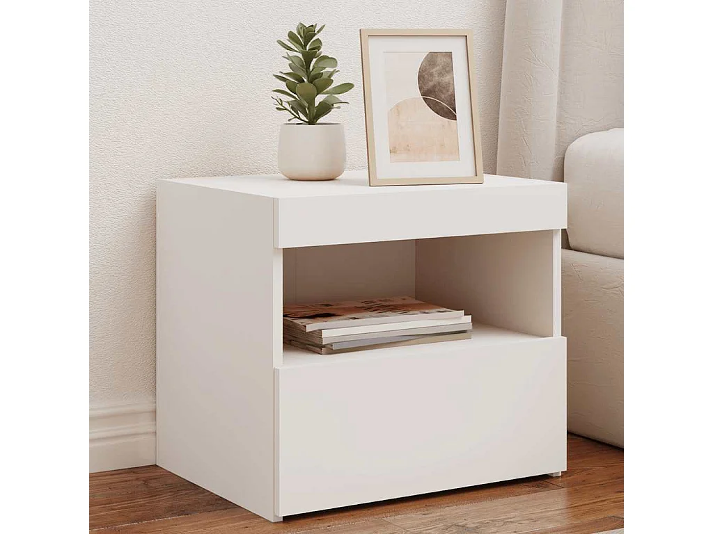 Nachttische mit LED-Leuchten 2er Set | Beistelltisch Weiß 50x40x45 cm SHL43491