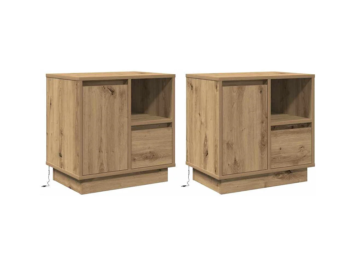 Mesa de Cabeceira Moderna com gaveta com 2 peças carvalho artisiano