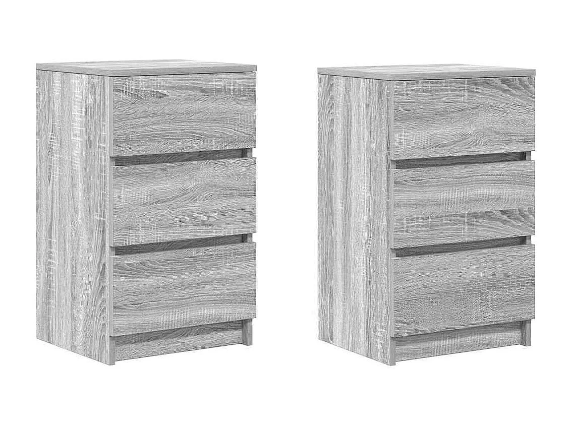 Pack 2 uds Mesilla de noche | Mesitas de noche con 3 cajones gris Sonoma 39x35x65 cm