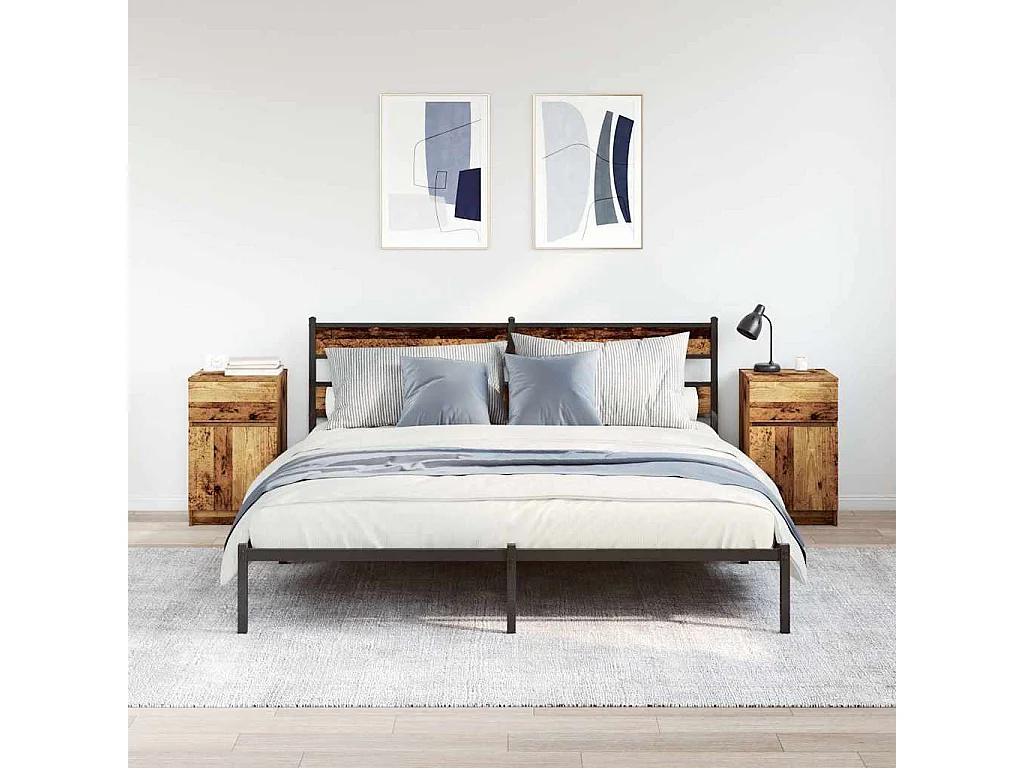 Nachttisch 2er Set-Beistelltisch-Nachttischkommode Altholz-Optik 39x35x65 cm Holzwerkstoff SHL63279