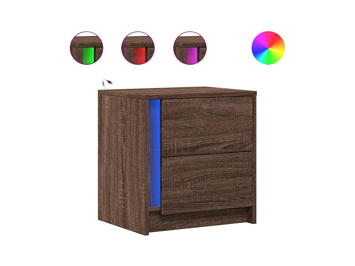 Mesita de noche | Mesilla de noche con luces LED madera de ingeniería roble marrón