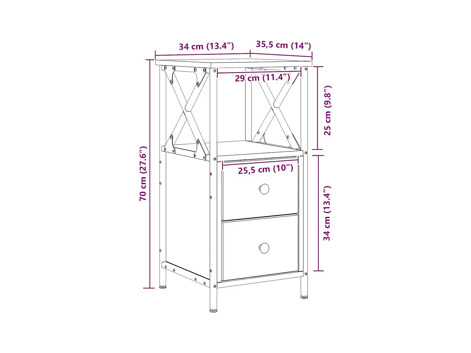Mesita de noche | Mesilla de noche madera ingeniería roble artisan 34x35,5x70 cm