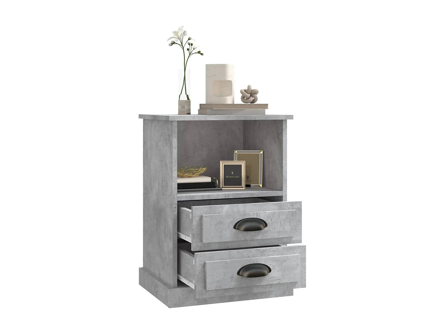 Nachttisch 2er Set-Beistelltisch-Nachttischkommode Betongrau 43x36x60 cm SHL63147