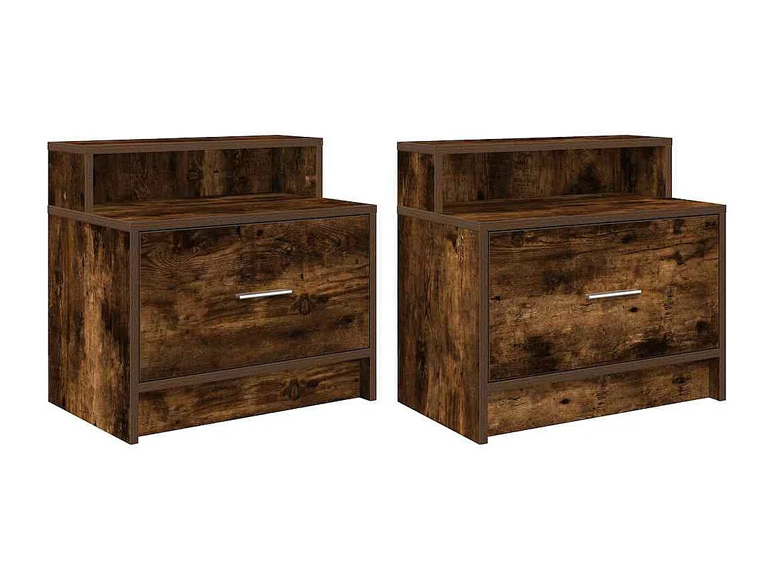 Mesillas de noche | Mesita de noche con cajón 2 uds roble ahumado 51x31x47 cm