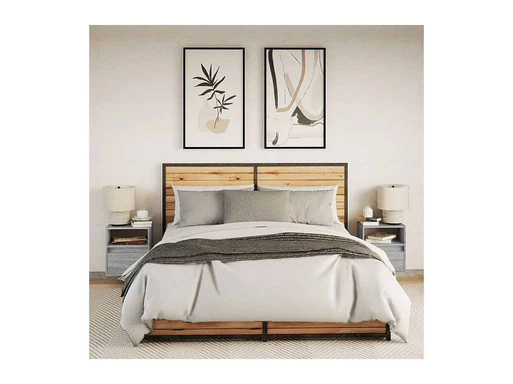 Mesitas de noche | Mesilla de noche de pared con luces LED 2 unidades gris Sonoma