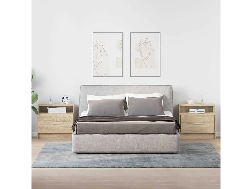 Mesillas de noche | Mesita de noche con cajón 2 uds roble Sonoma 51x31x47 cm