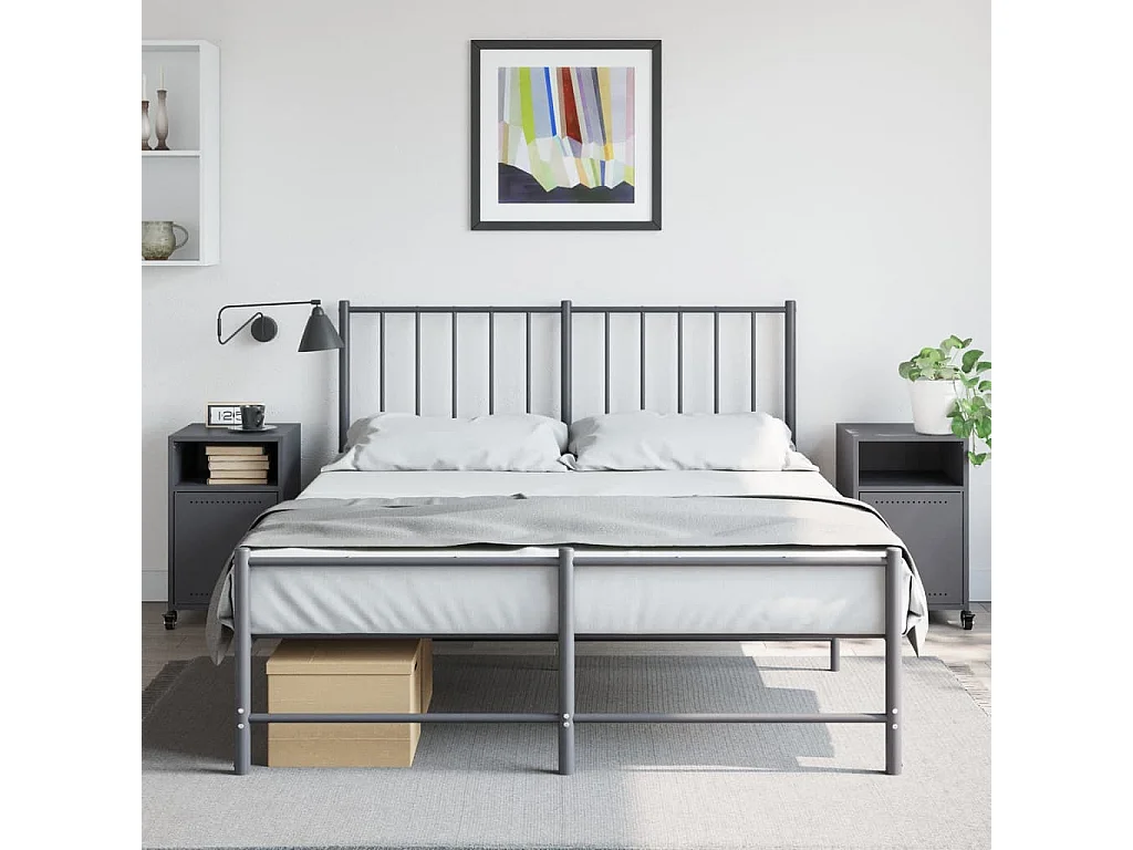 Nachttisch 2er Set-Beistelltisch-Nachttischkommode Anthrazit 36x39x59 cm Stahl SHL72187