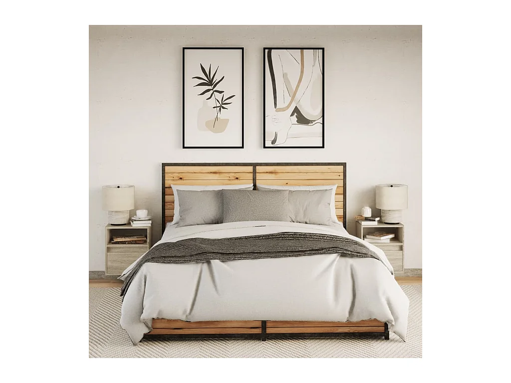 Mesitas de noche | Mesilla de noche de pared con luces LED 2 unidades roble Sonoma