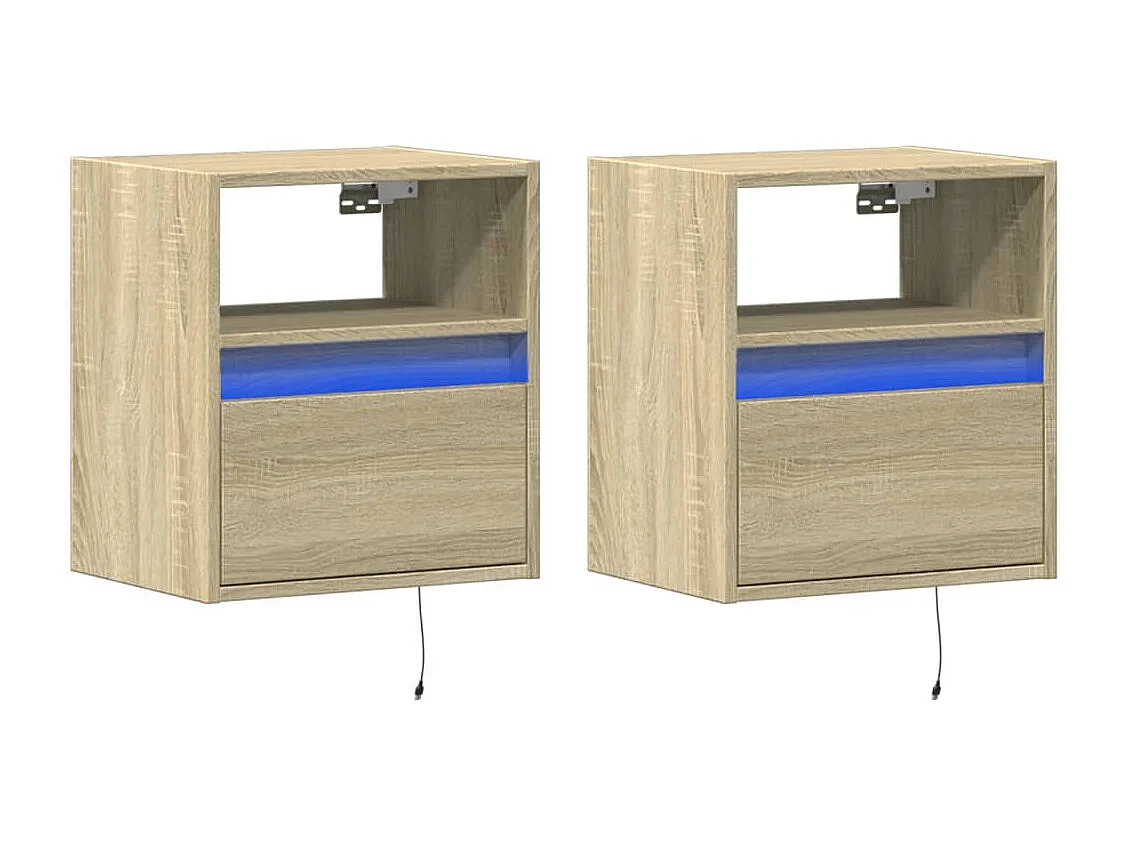 Mesitas de noche | Mesilla de noche de pared con luces LED 2 unidades roble Sonoma
