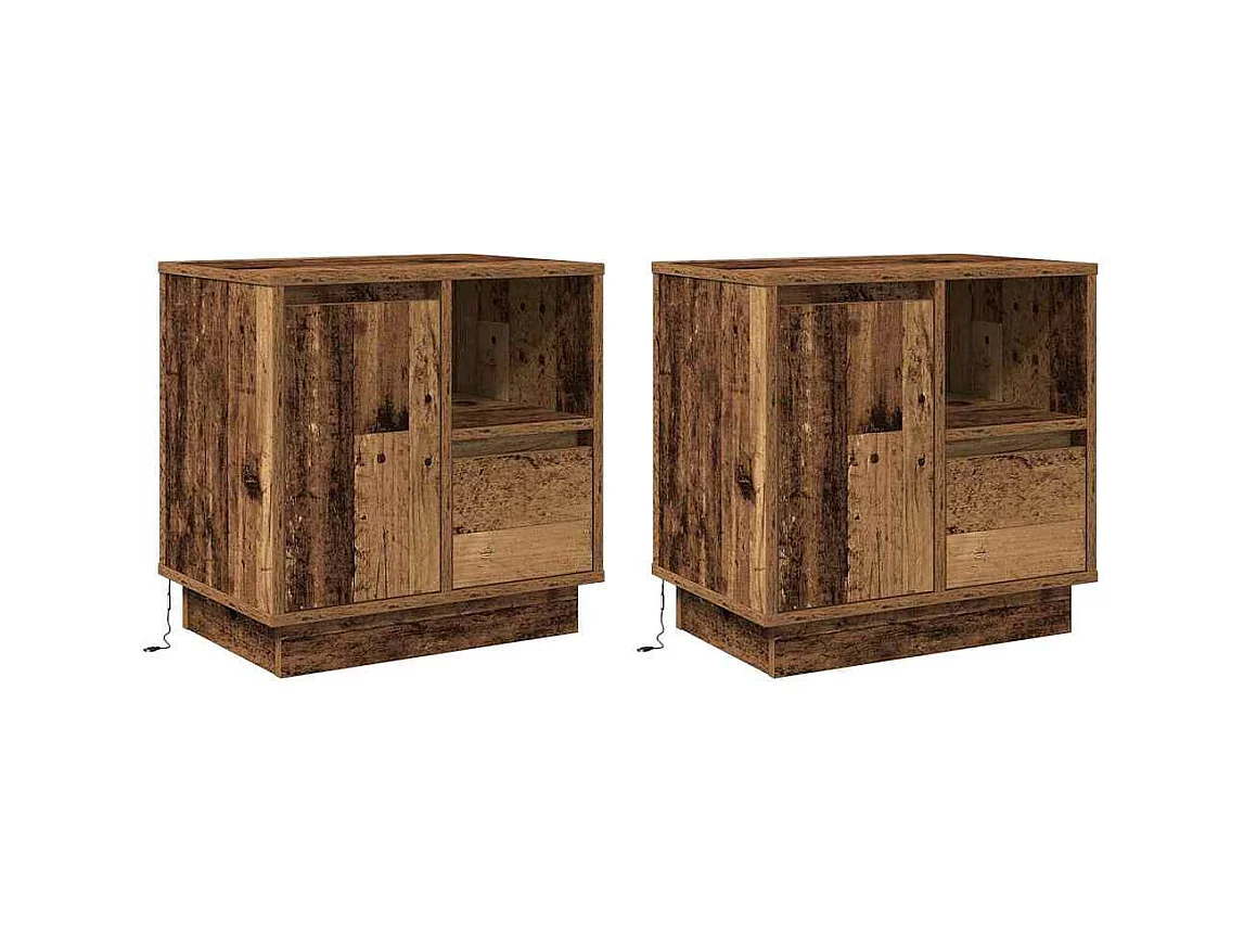 Mesita de Noche | Armario de Noche 2 uds Madera Vieja 50x34.5x50 cm.