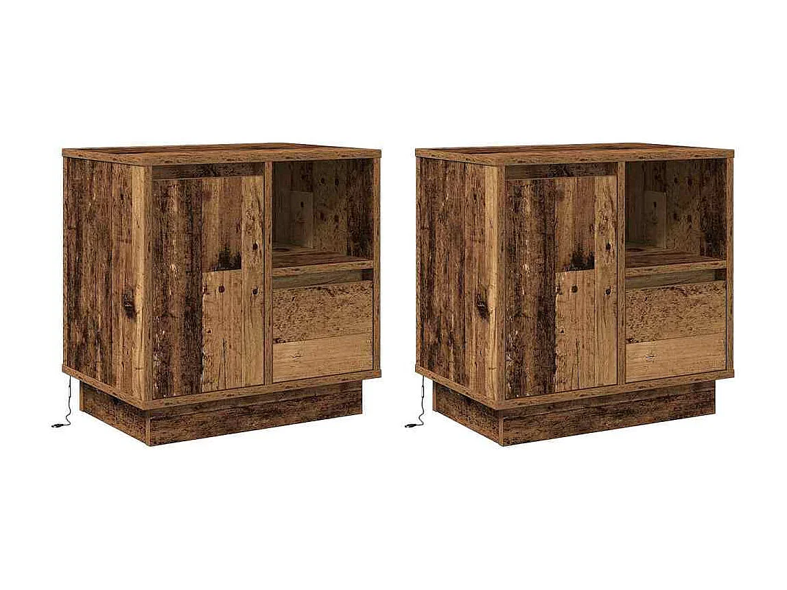 Mesa de Cabeceira Moderna 2 Peças Madeira Antiga 50x34.5x50 cm.