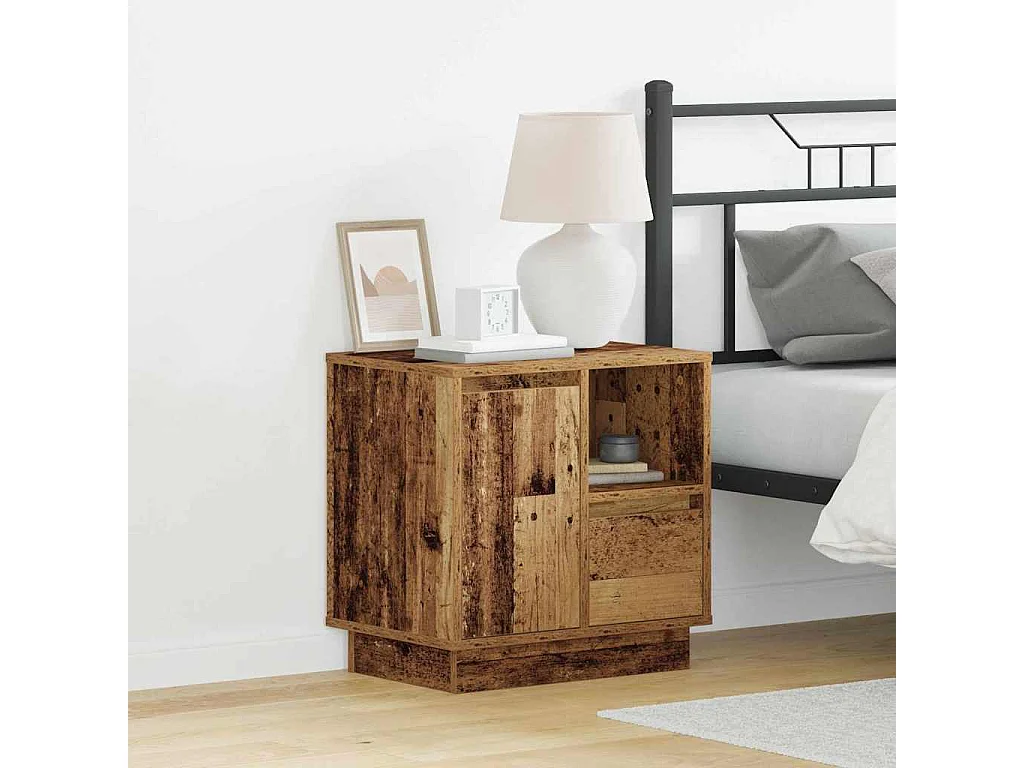 Mesa de Cabeceira Moderna 2 Peças Madeira Antiga 50x34.5x50 cm.