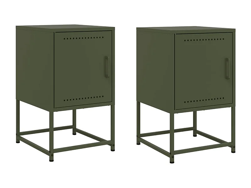 Tables de chevet lot de 2 avec tiroirs vert olive 36x39x60,5 cm acier