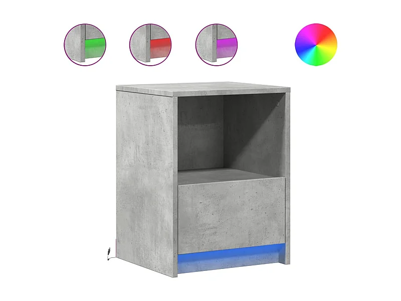 Mesita de noche | Mesilla de noche con luces LED madera ingeniería gris hormigón