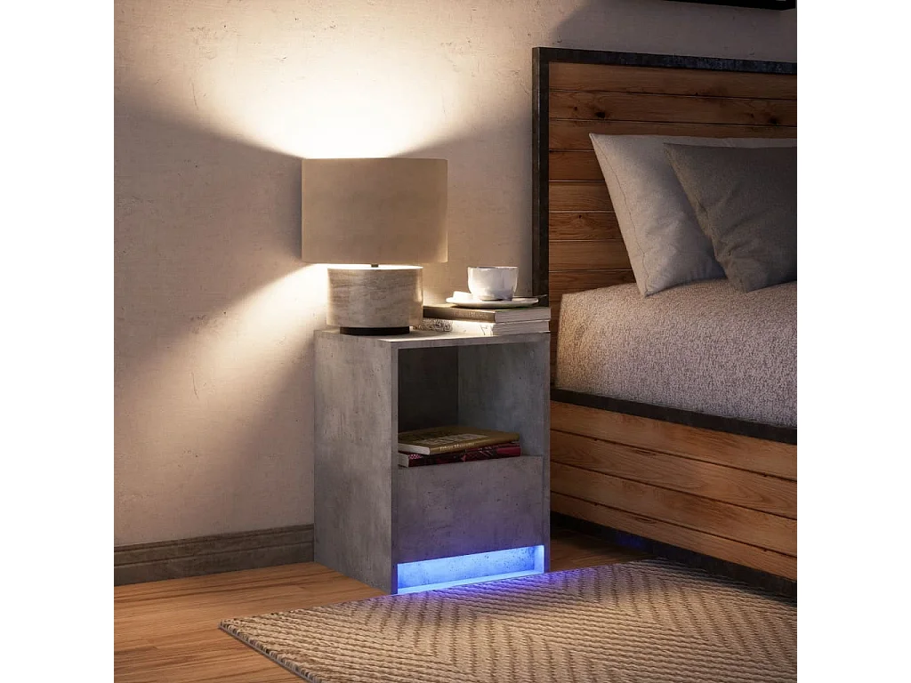 Nachttisch-Beistelltisch mit LED-Leuchten Betongrau Holzwerkstoff SHL23544