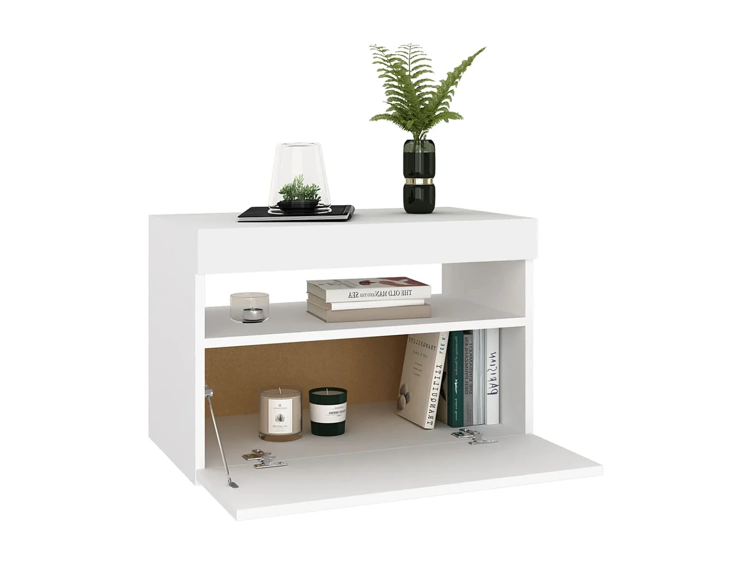 Nachttisch-Beistelltisch mit LED-Leuchten Weiß 60x35x40 cm Holzwerkstoff SHL74915