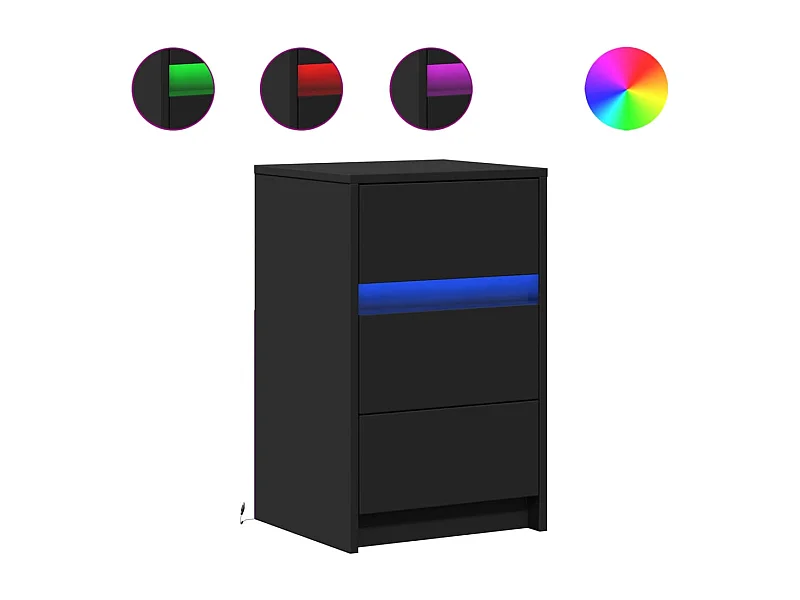 Mesita de noche | Mesilla de noche con luces LED madera de ingeniería negra