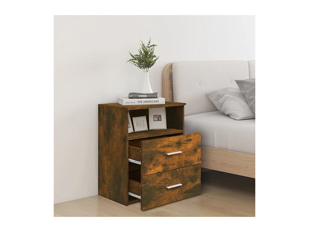 Tables de chevet lot de 2 avec compartiments ouverts Chêne fumé 50x32x60 cm