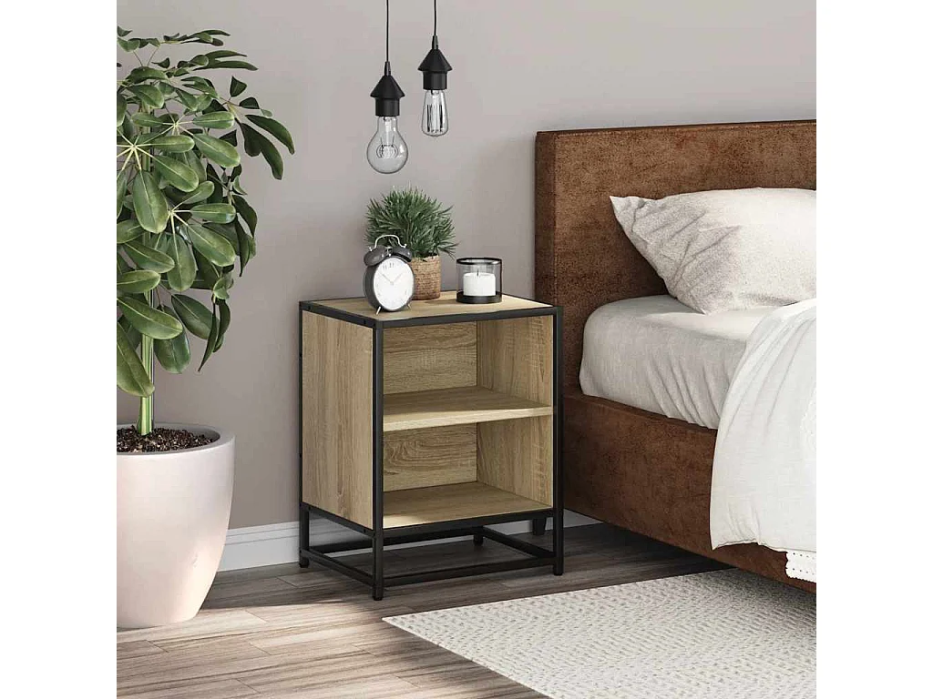 Nachttisch-Beistelltisch Sonoma-Eiche 40x31x50 cm Holzwerkstoff und Metall SHL10882