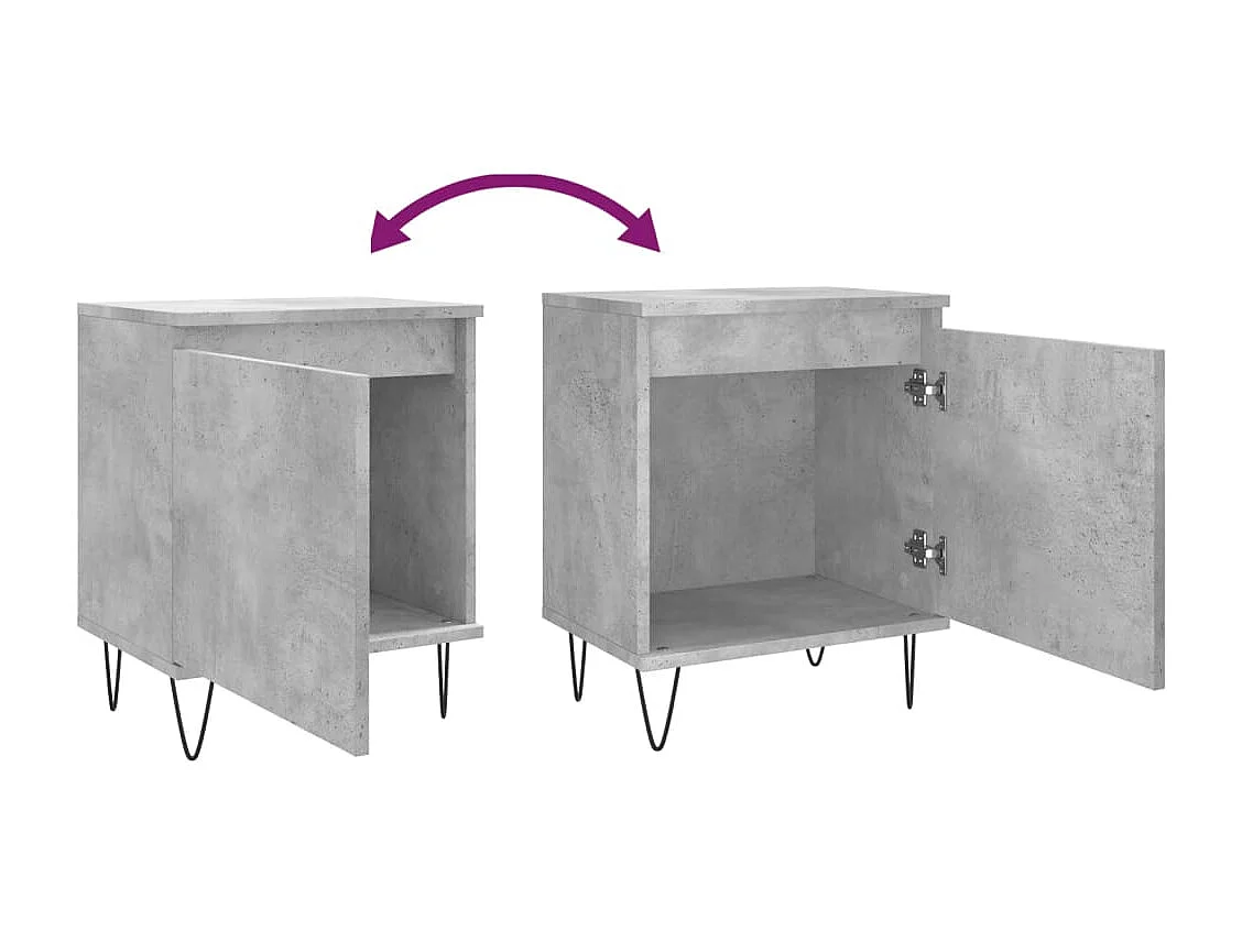 Nachttisch 2er Set-Beistelltisch-Nachttischkommode Betongrau 40x30x50 cm Holzwerkstoff SHL4527