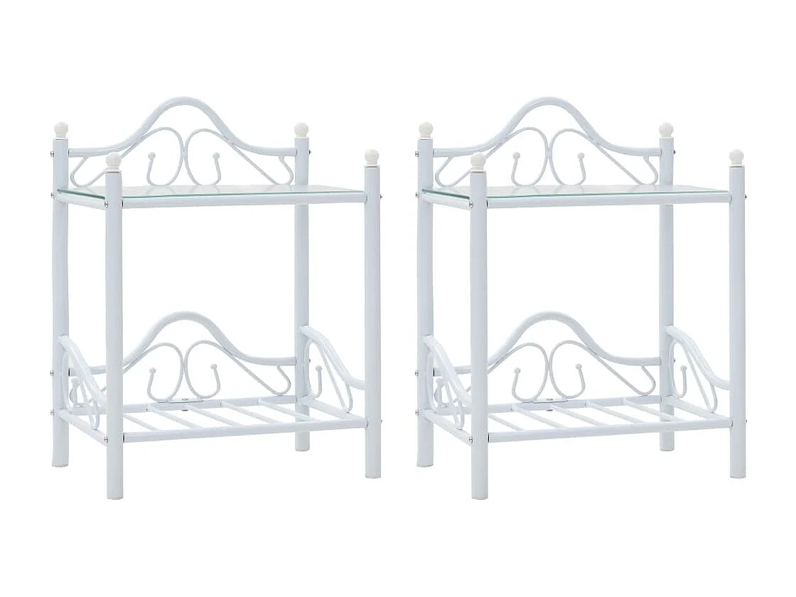 Mesitas de noche | Mesilla de noche acero vidrio templado 45x30,5x60cm blanco 2uds
