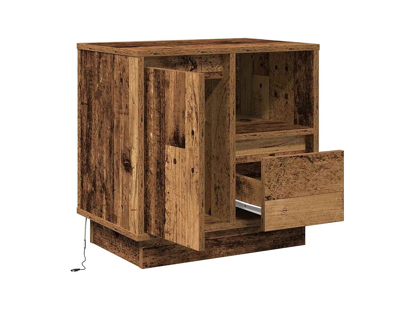 Lot de 2 Tables de chevet avec rangement Bois Ancien 50x34.5x50 cm.