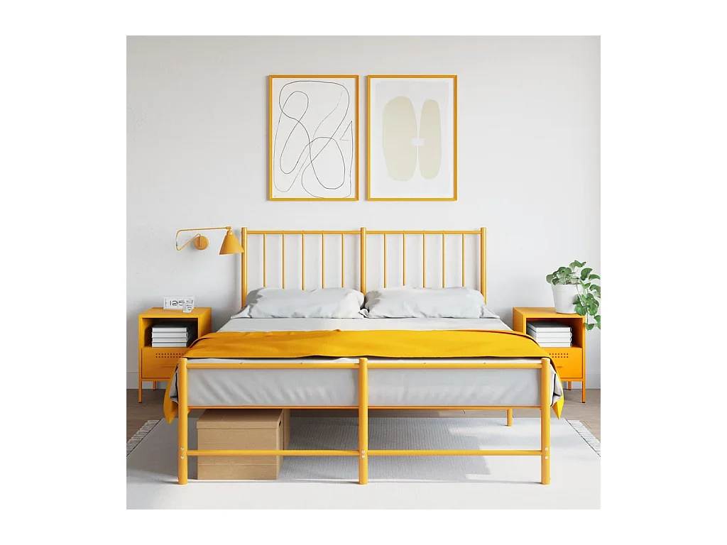 Mesitas de noche | Mesilla de noche 2 uds acero amarillo mostaza 36x39x50,5 cm