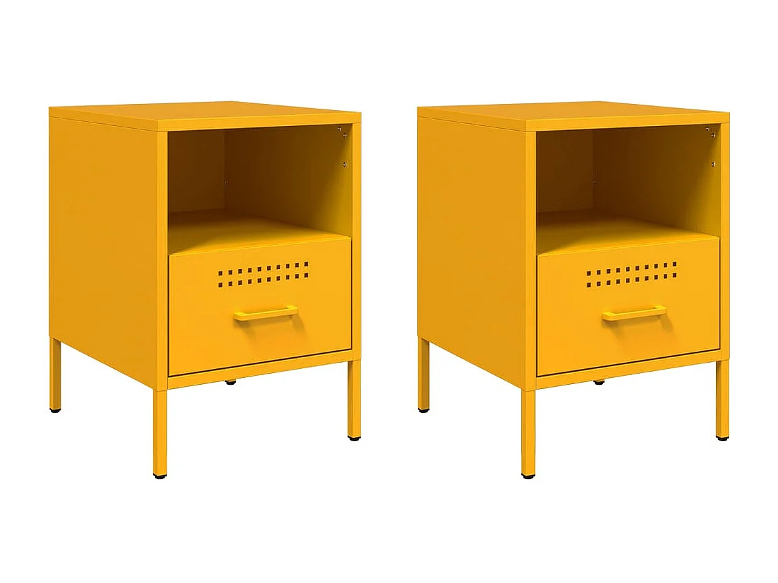 Nachttisch 2er Set-Beistelltisch-Nachttischkommode Senfgelb 36x39x50,5 cm Stahl SHL52487