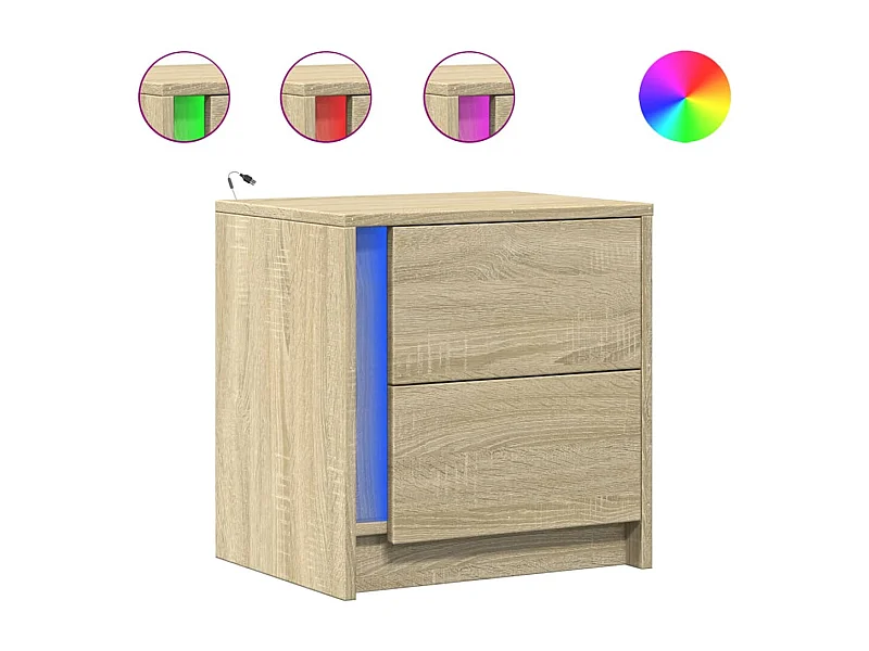 Mesitas de noche | Mesilla de noche luces LED 2 uds madera ingeniería roble Sonoma
