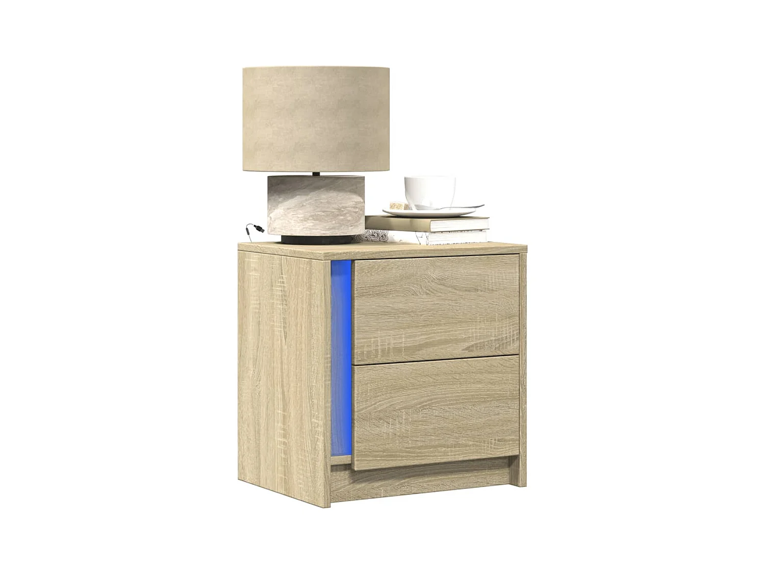 Mesitas de noche | Mesilla de noche luces LED 2 uds madera ingeniería roble Sonoma