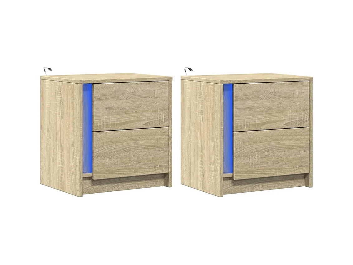 Mesitas de noche | Mesilla de noche luces LED 2 uds madera ingeniería roble Sonoma