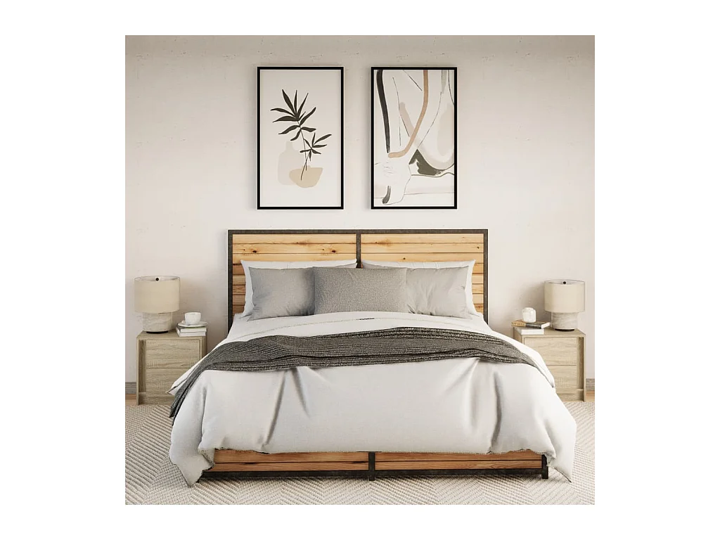 Mesitas de noche | Mesilla de noche luces LED 2 uds madera ingeniería roble Sonoma