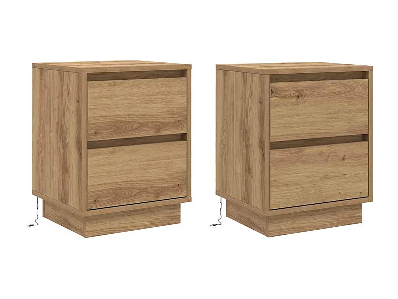 Lot de 2 Tables de chevet avec rangement chêne artisanal 39x34.5x50 cm
