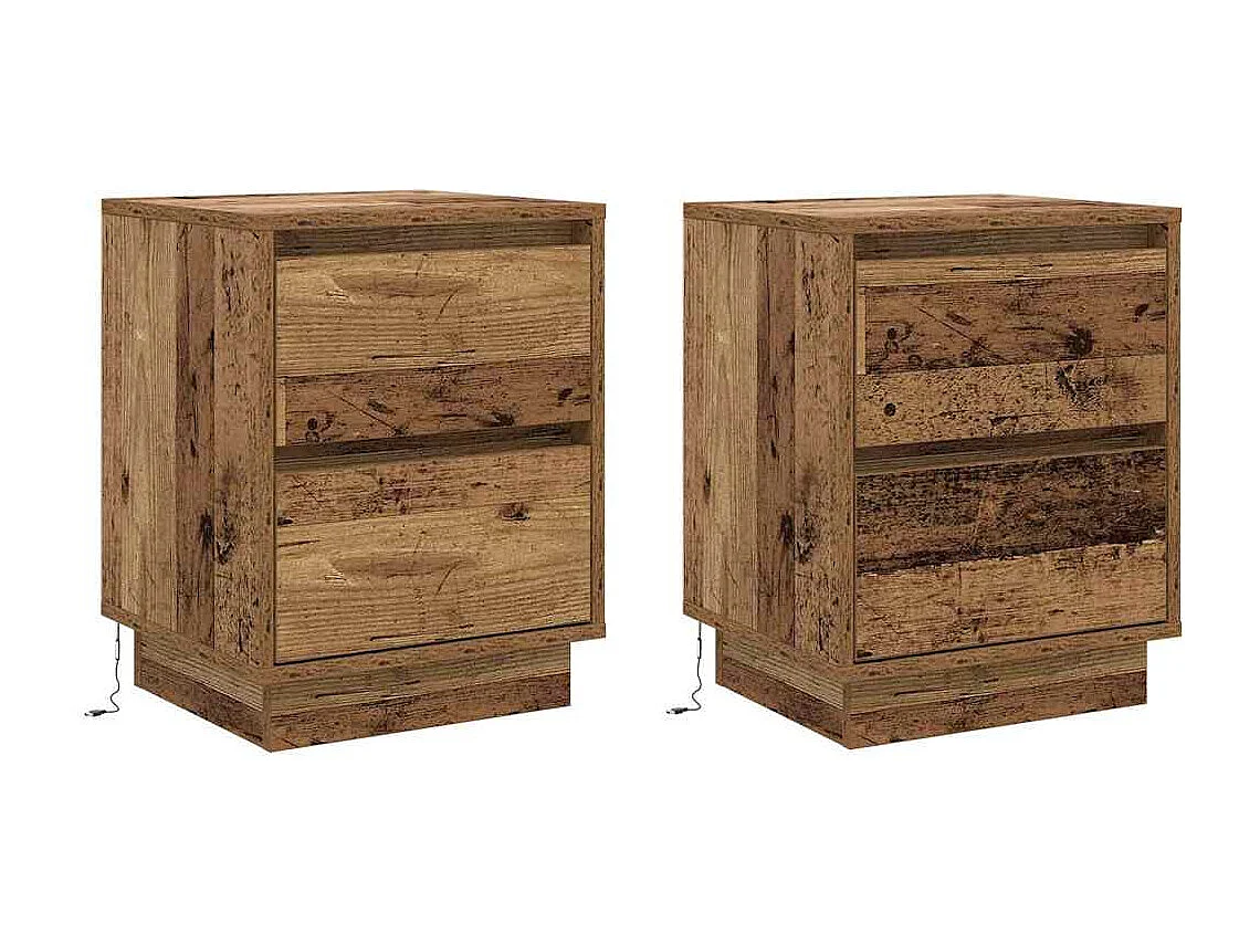 Mesita de Noche | Armario de Noche 2 uds con cajón Madera Vieja 39x34.5x50 cm