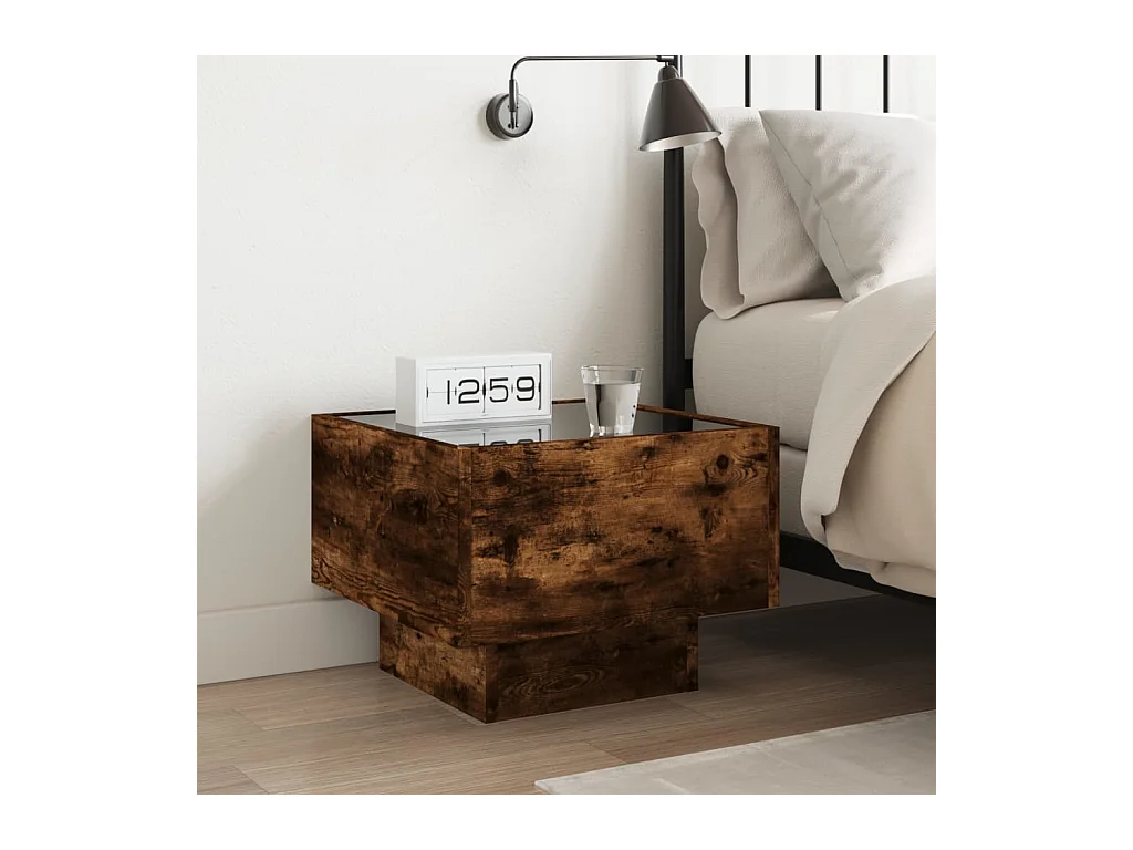 Mesita de noche | Mesilla de noche con Infinity LED roble ahumado 40x40x30 cm