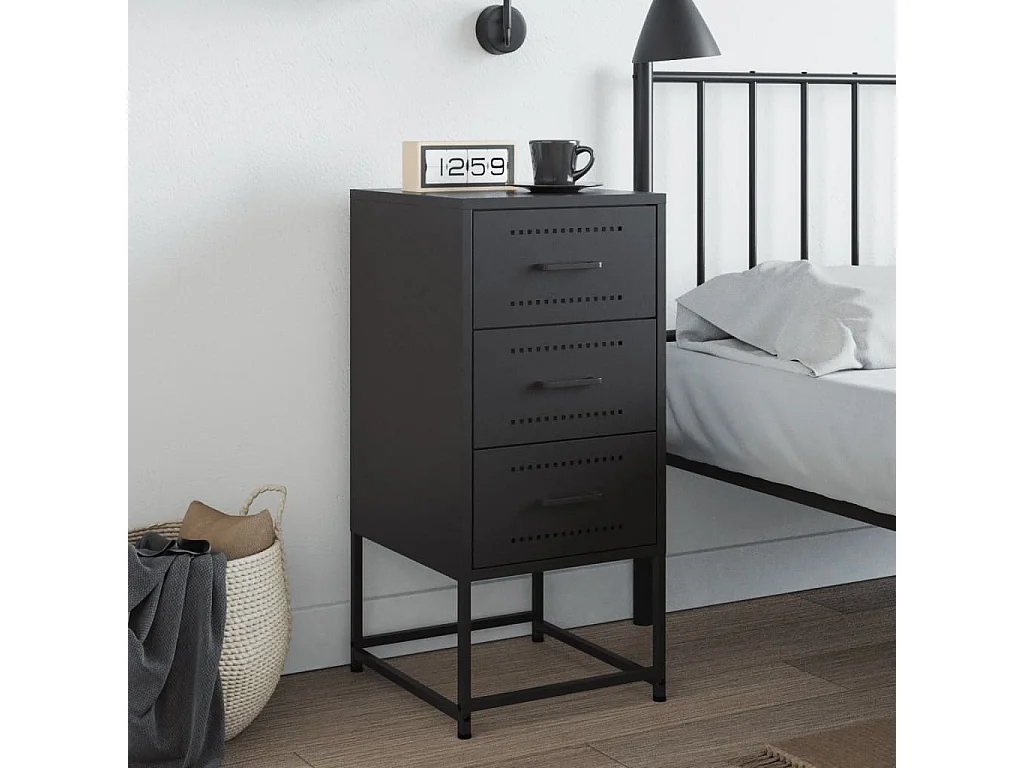 Nachttisch-Beistelltisch-Nachtschrank Schwarz 36x39x78 cm Stahl SHL13790