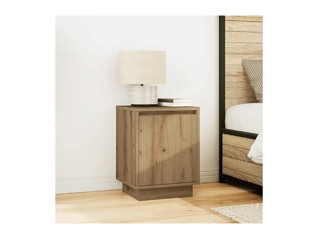 Mesilla de noche | Mesita de noche con luces LED roble artesanal 38x34x50 cm