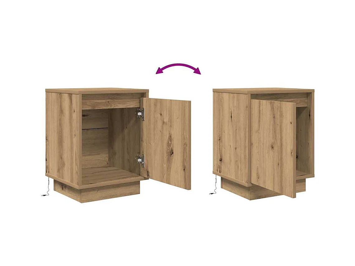 Mesilla de noche | Mesita de noche con luces LED roble artesanal 38x34x50 cm