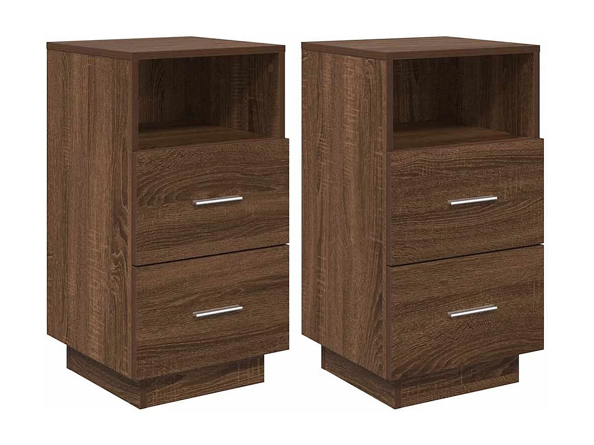 Mesillas de noche | Mesita de noche 2 uds con 2 cajones roble marrón 36x36x68 cm