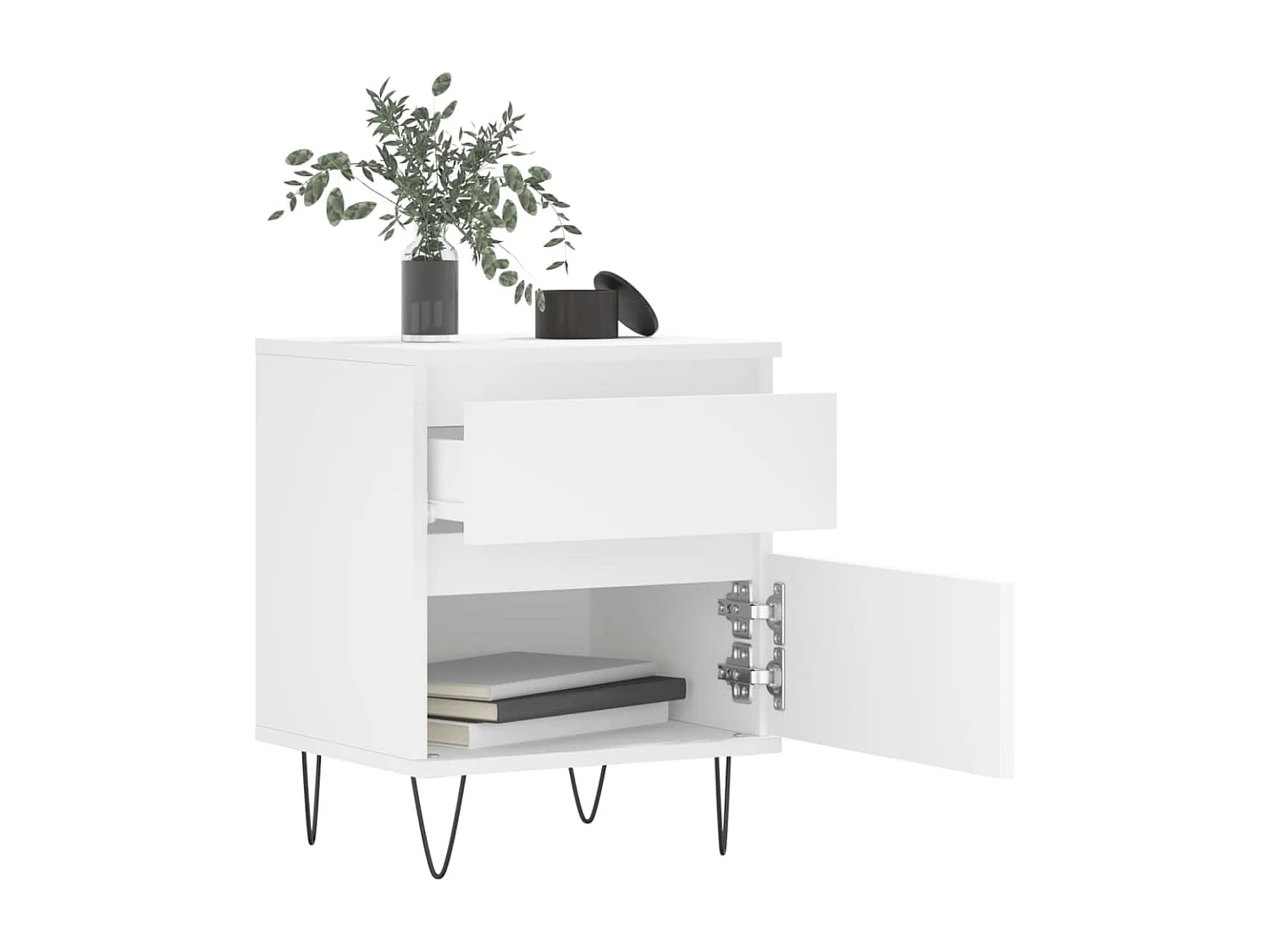 Lot de 2 Tables de chevet avec rangement blanc 40x35x50 cm bois d’ingénierie