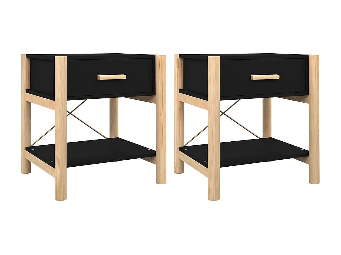 Nachttisch 2er Set-Beistelltisch Schwarz 42x38x45 cm Holzwerkstoff SHL98012