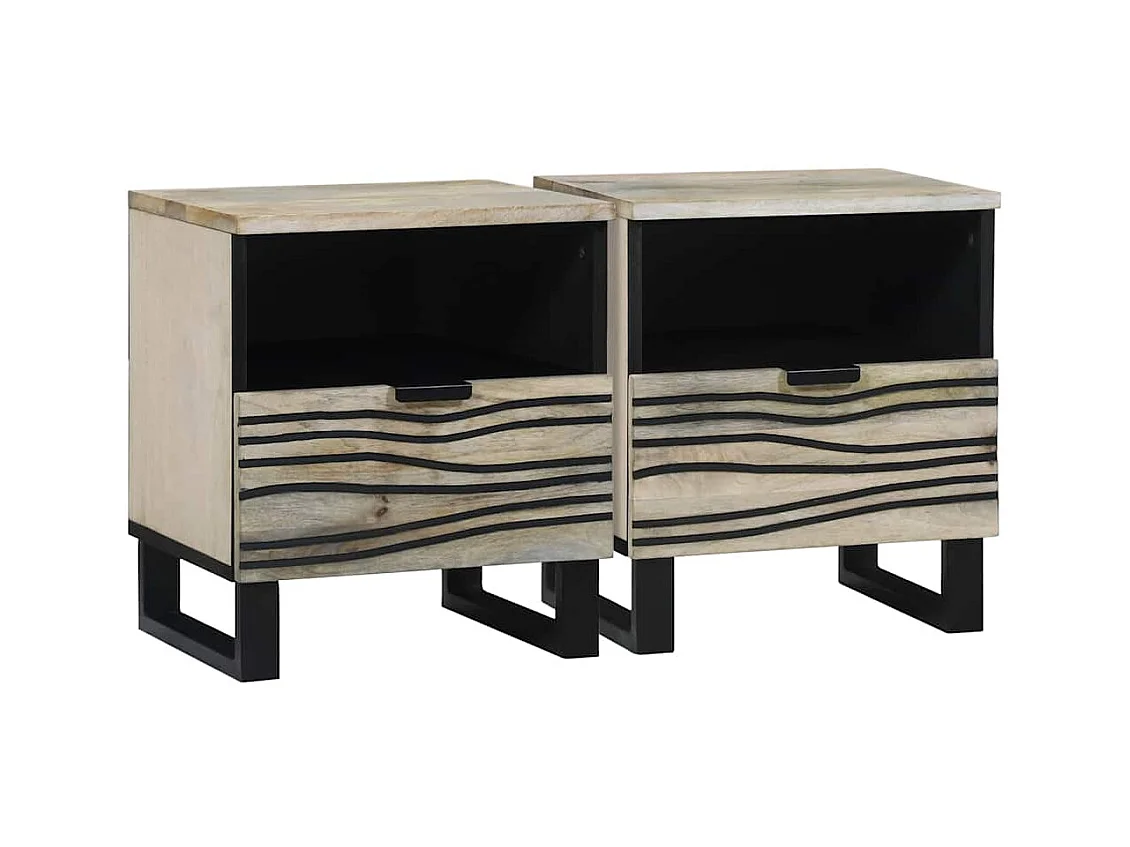 Mesita de Noche | Armario de Noche 2 uds con cajón Blanco y negro 40x33x46 cm