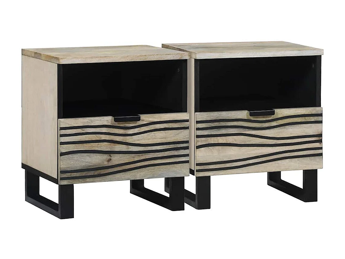 Nachttisch 2er Set-Beistelltisch Weiß und Schwarz 40 x 33 x 46 cm SHL26272