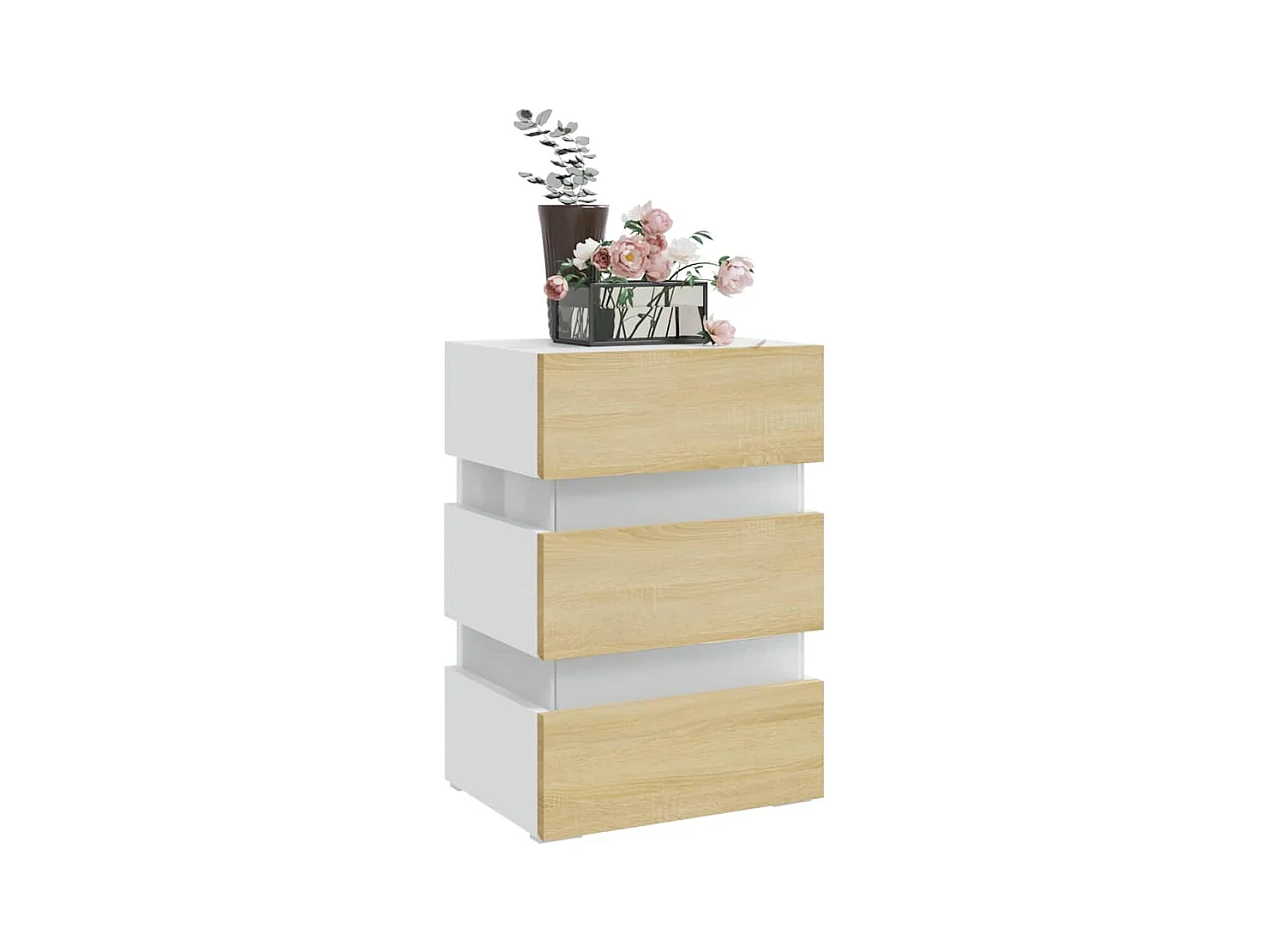 Mesita de noche | Mesilla de noche LED blanco y Sonoma madera ingeniería 45x35x67 cm