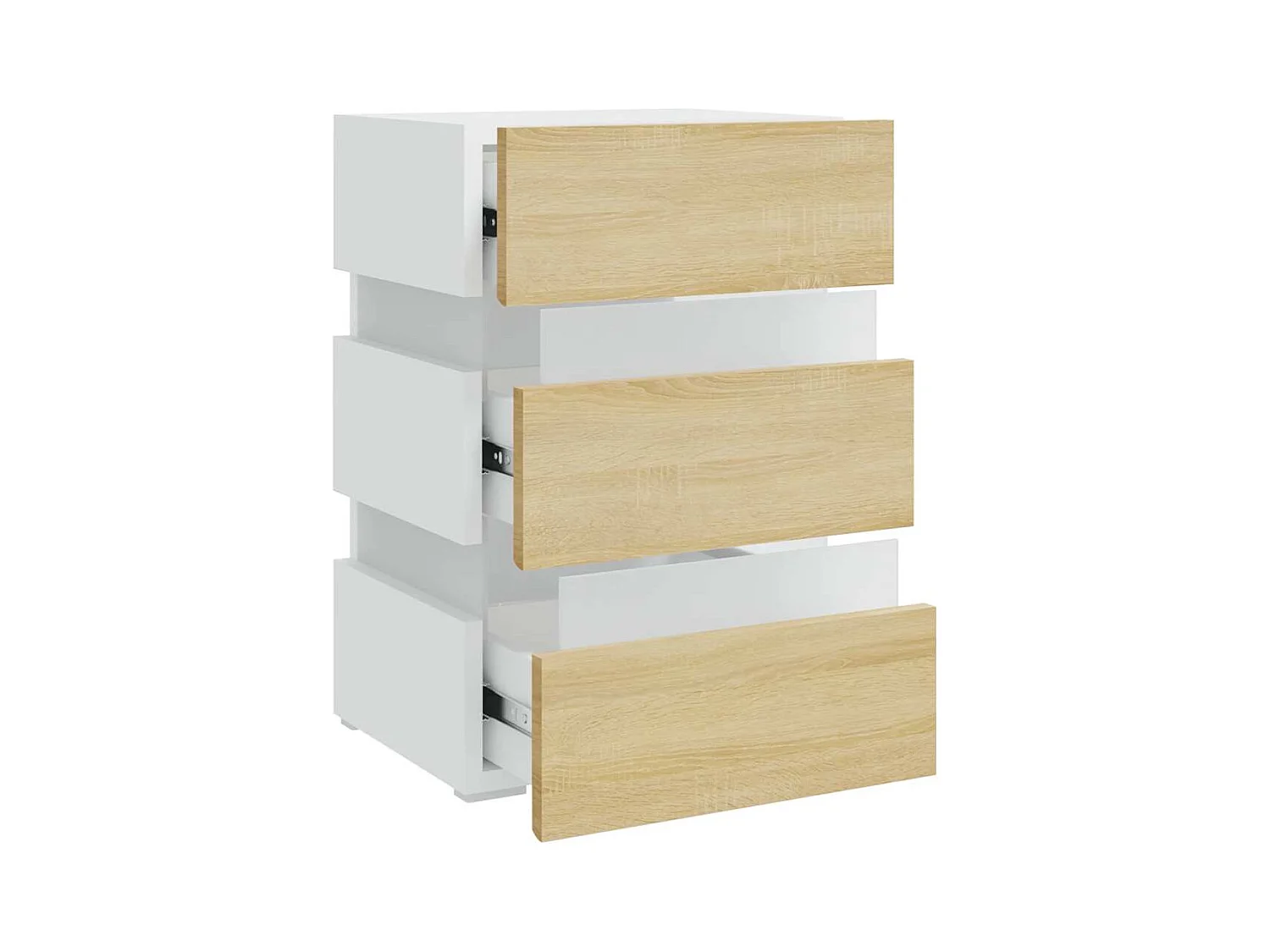 Mesita de noche | Mesilla de noche LED blanco y Sonoma madera ingeniería 45x35x67 cm