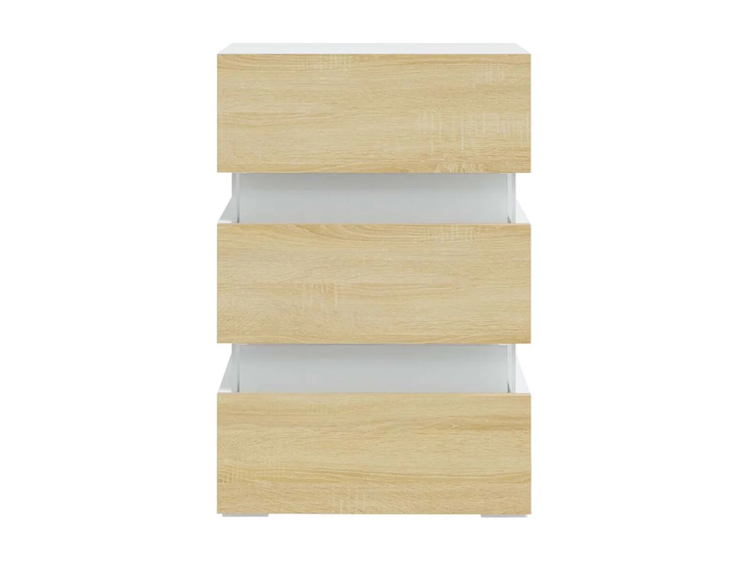 Mesita de noche | Mesilla de noche LED blanco y Sonoma madera ingeniería 45x35x67 cm