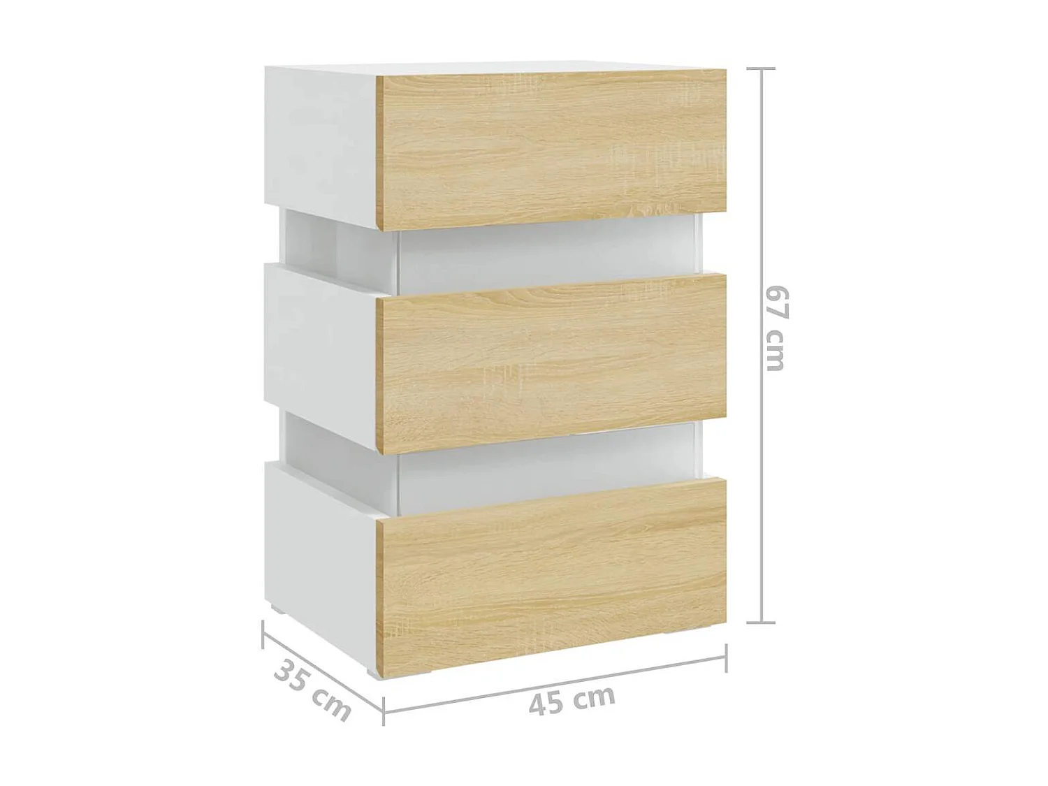 Mesita de noche | Mesilla de noche LED blanco y Sonoma madera ingeniería 45x35x67 cm