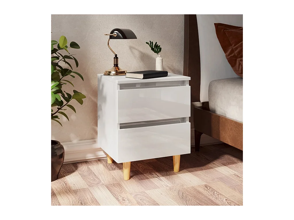 Tables de chevet-Tables de nuit 2 pcs avec tiroirs pieds en pin blanc brillant 40x35x50 cm