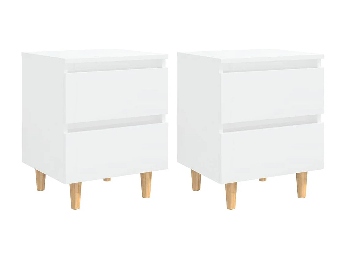 Mesitas de noche | Mesilla de noche 2 uds patas madera blanco brillo 40x35x50 cm